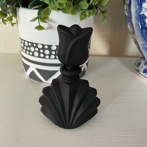 Vintage Frosted Black Glass Art Deco Shell Perfume Bottle & Stopper